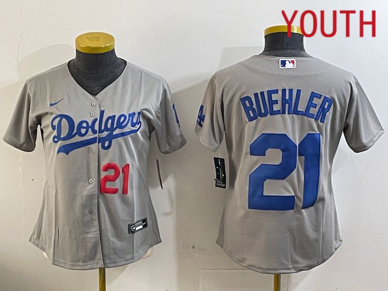 Youth Los Angeles Dodgers #21 Buehler Grey Game 2024 Nike MLB Jersey style 11213